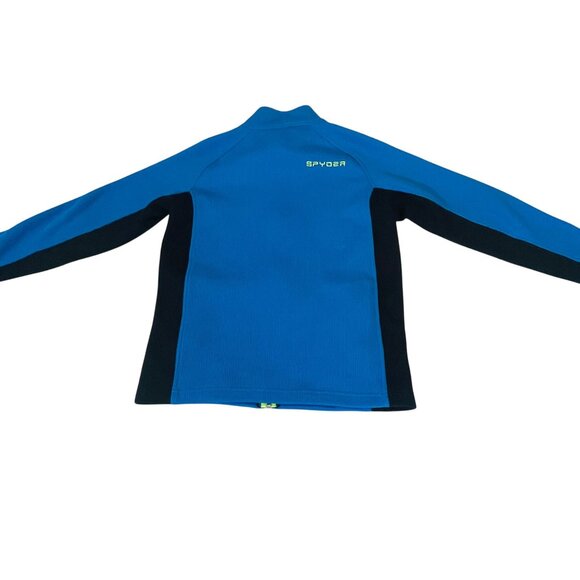 Spyder Youth Full-Zip Blue Jacket L 14/16 Black Panels Polyester W Neon Yellow - Picture 3 of 10